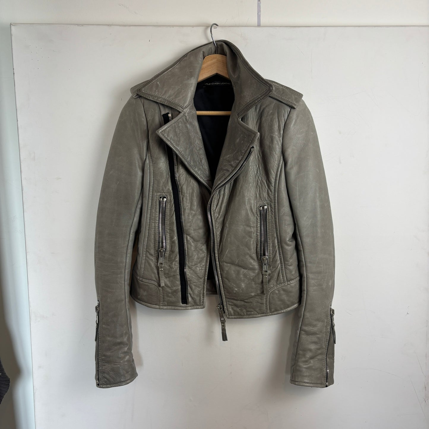 Ghesquiere Balenciaga Grey Leather Jacket [38,XS]