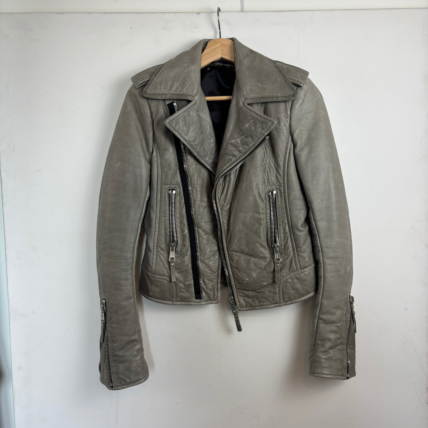 Ghesquiere Balenciaga Grey Leather Jacket [38,XS]