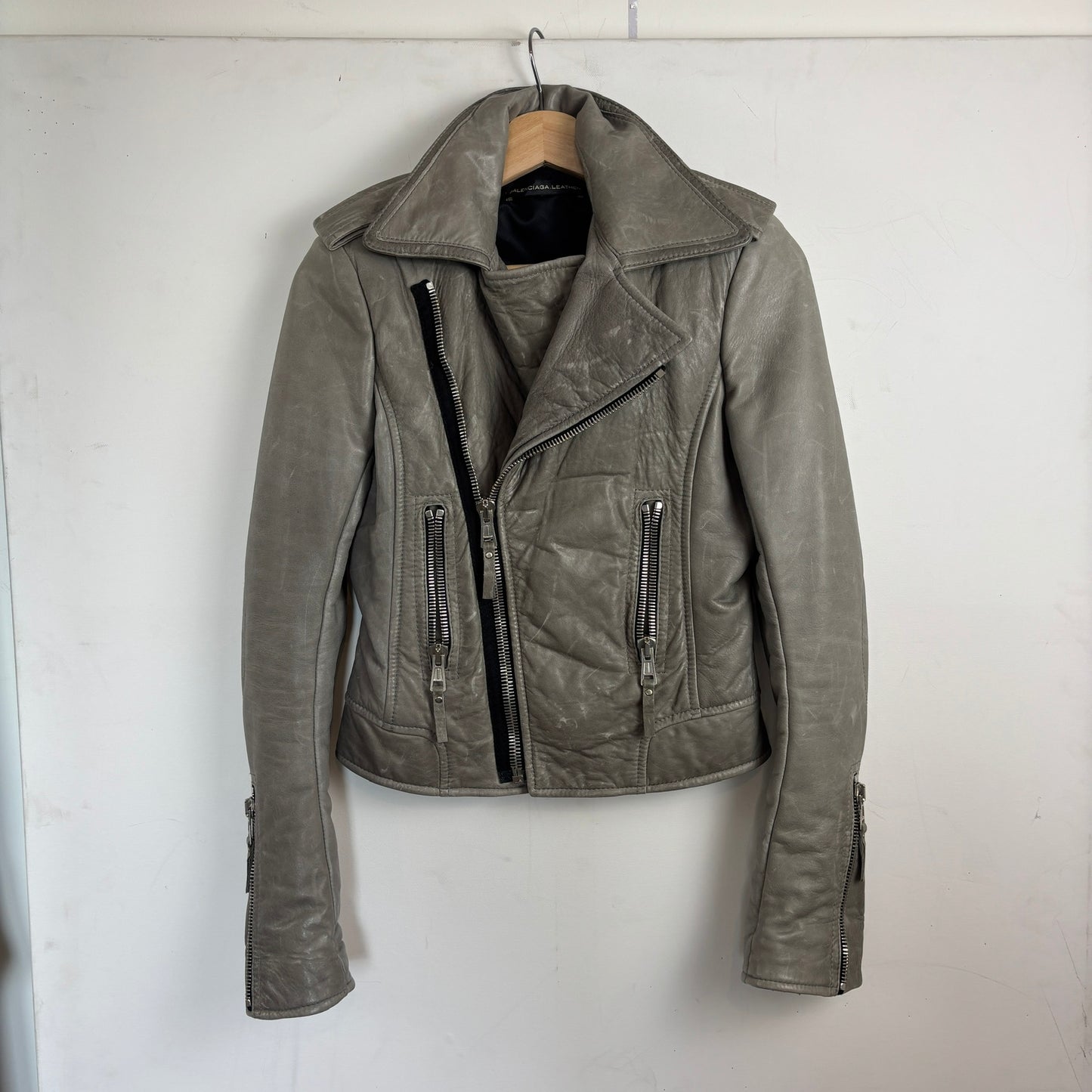 Ghesquiere Balenciaga Grey Leather Jacket [38,XS]